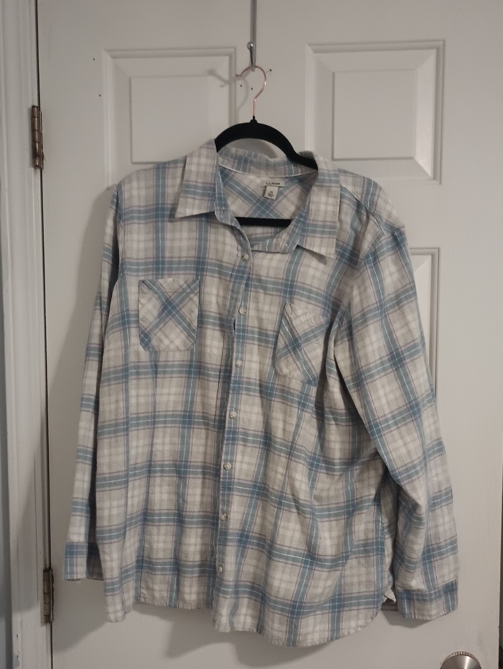 L.L. Bean Light Blue and White Plaid Button-Down Shirt